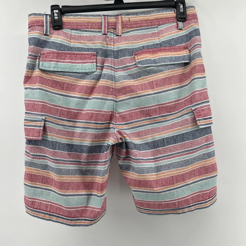 MICROS Shorts Men's 34 Multicolored Stripes Flat Front Lightweight Small Hole